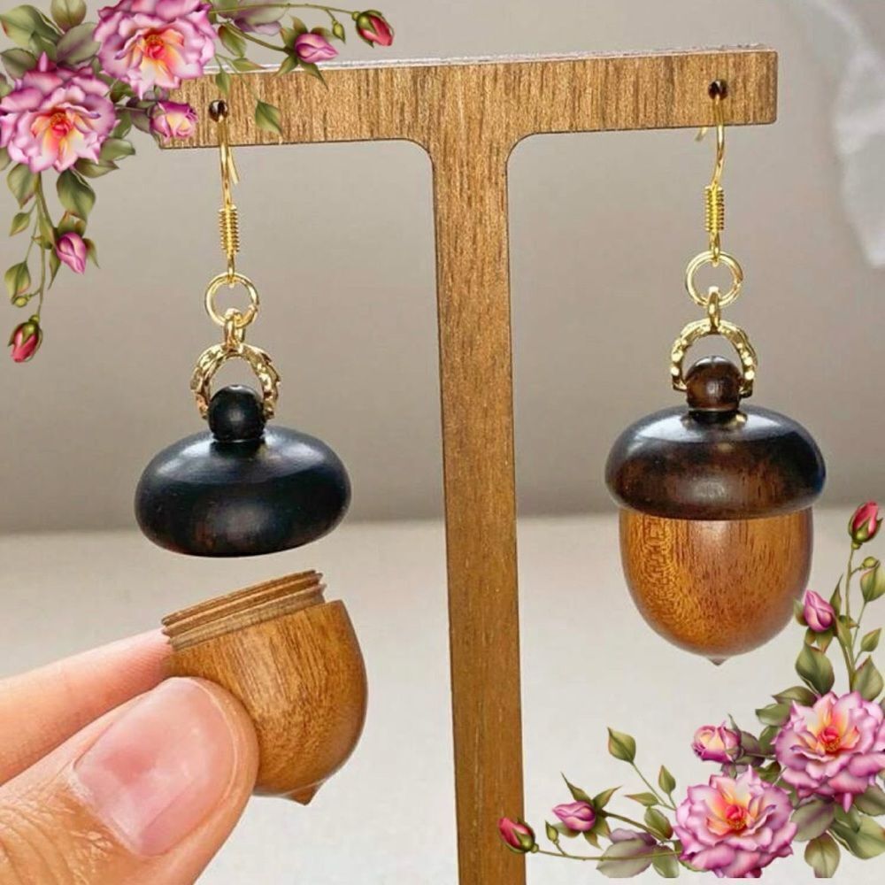Creative Acorn-Shaped wood Earrings That Open Up
